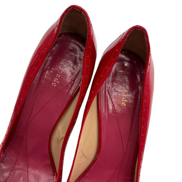 Kate Spade Red Patent Leather Giselle Peep Toe Stiletto Heels - Picture 5 of 11